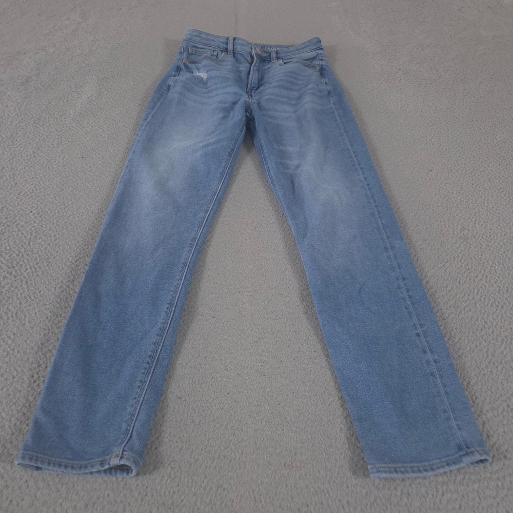 American Eagle Jeans Womens 4 Long Blue Mom Pants Stretch Distressed Real Good